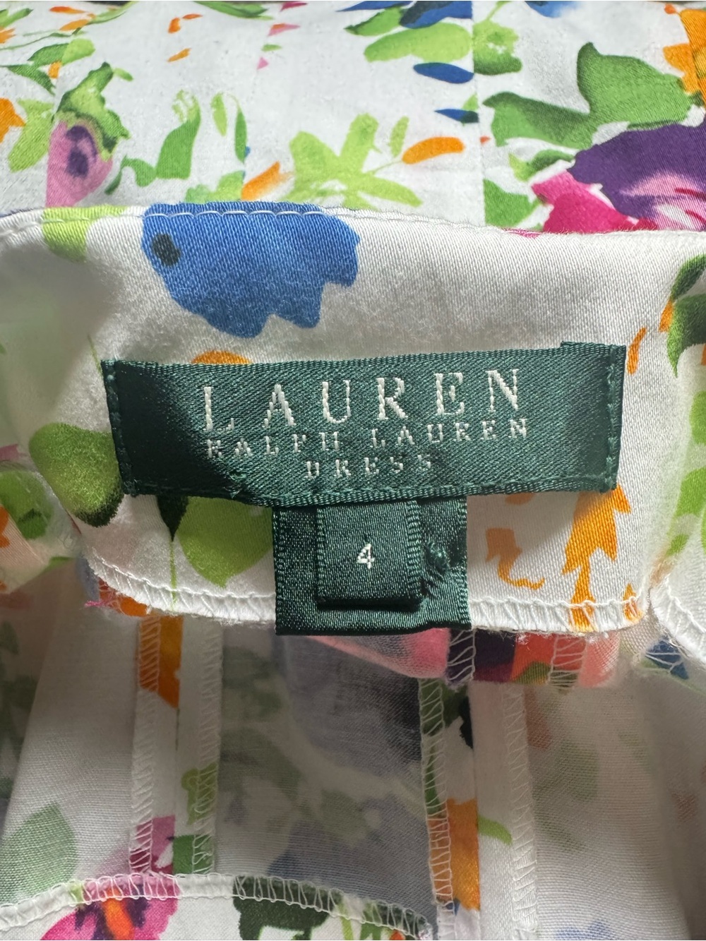Ralph Lauren White Floral Sundress with Blue, Green & Pink Blooms - Picture 5 of 10